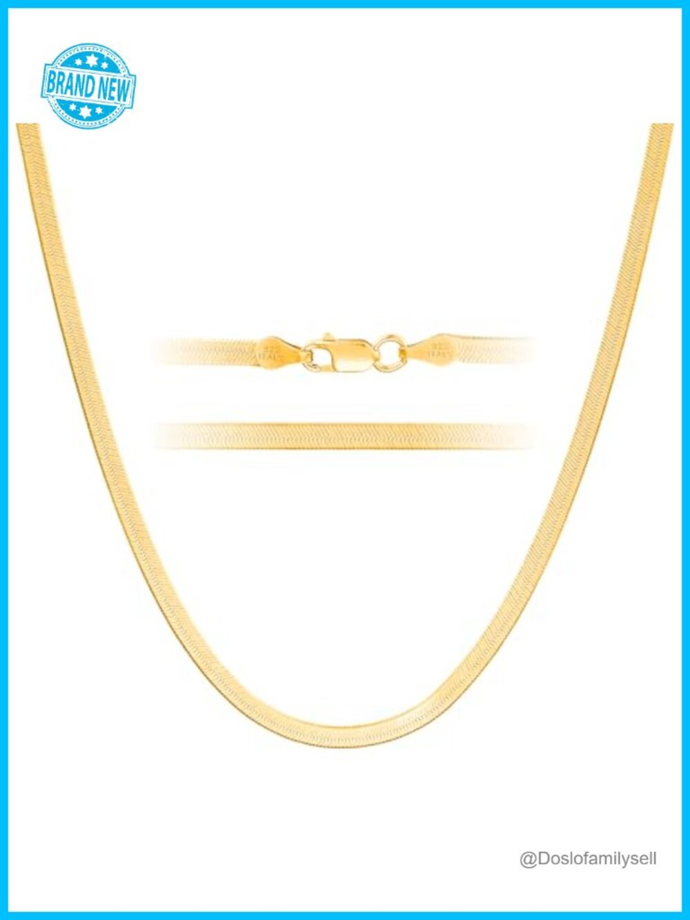 Herringbone Necklace 24K Gold Plated Over 925 Sterling Silver Chain